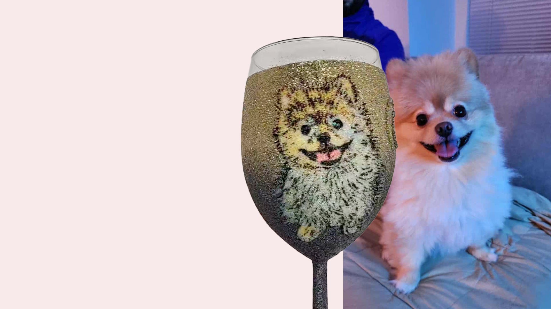 Personalized Glitter Wine Glass - Pet Portrait
