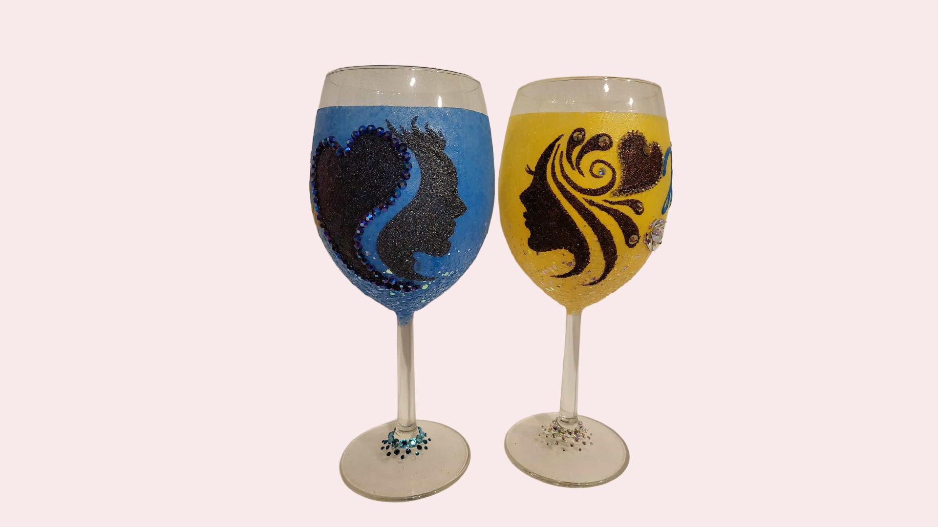 (Pair) Personalized Glitter Wine Glass - Wedding