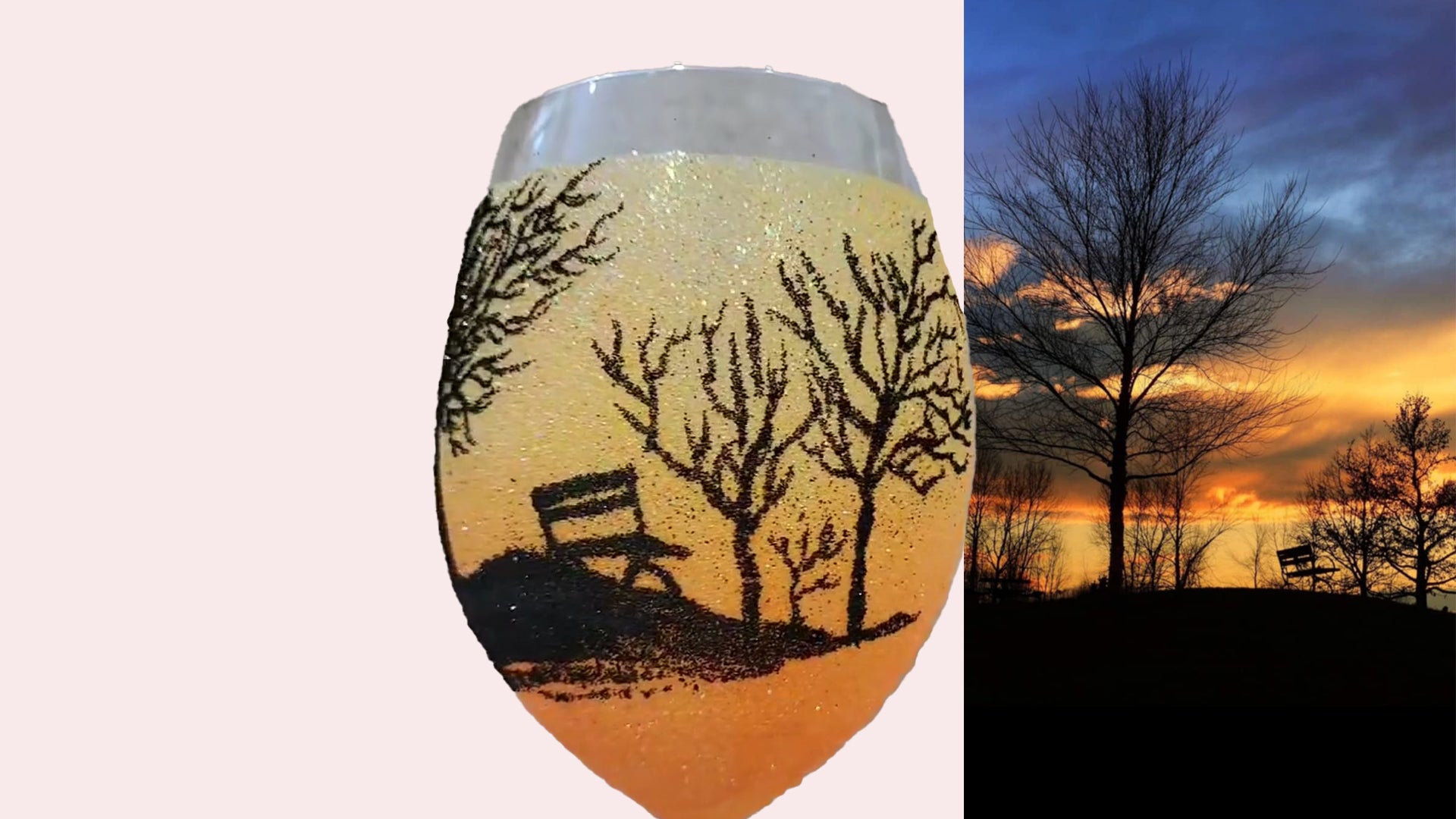 Personalized Glitter Wine Glass - Landscape