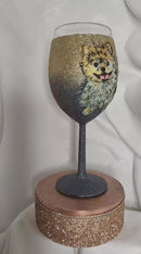 Personalized Glitter Wine Glass - Pet Portrait