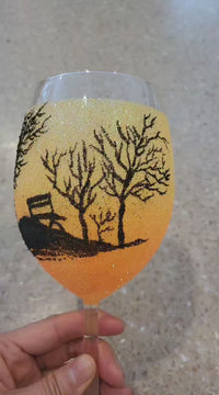 Personalized Glitter Wine Glass - Landscape