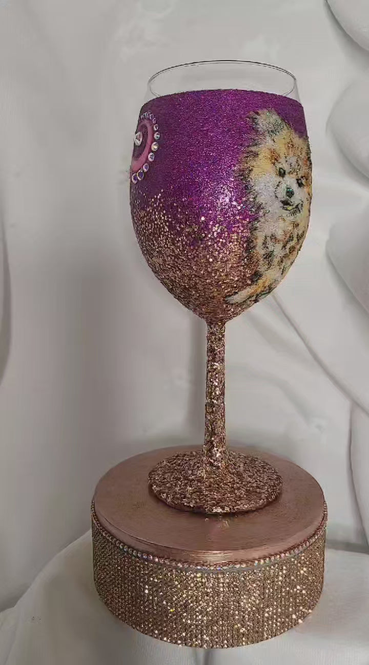 Personalized Glitter Wine Glass - Pet Portrait