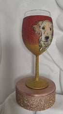Personalized Glitter Wine Glass - Pet Portrait