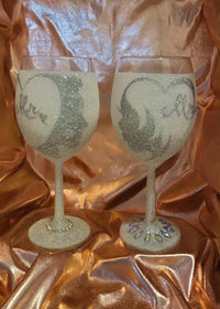 (Pair) Personalized Glitter Wine Glass - Wedding