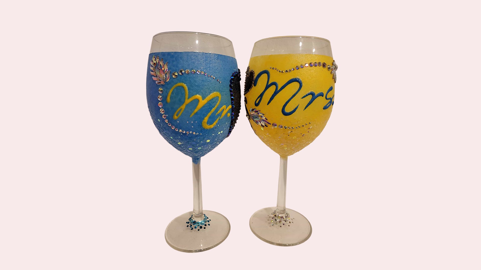 (Pair) Personalized Glitter Wine Glass - Wedding